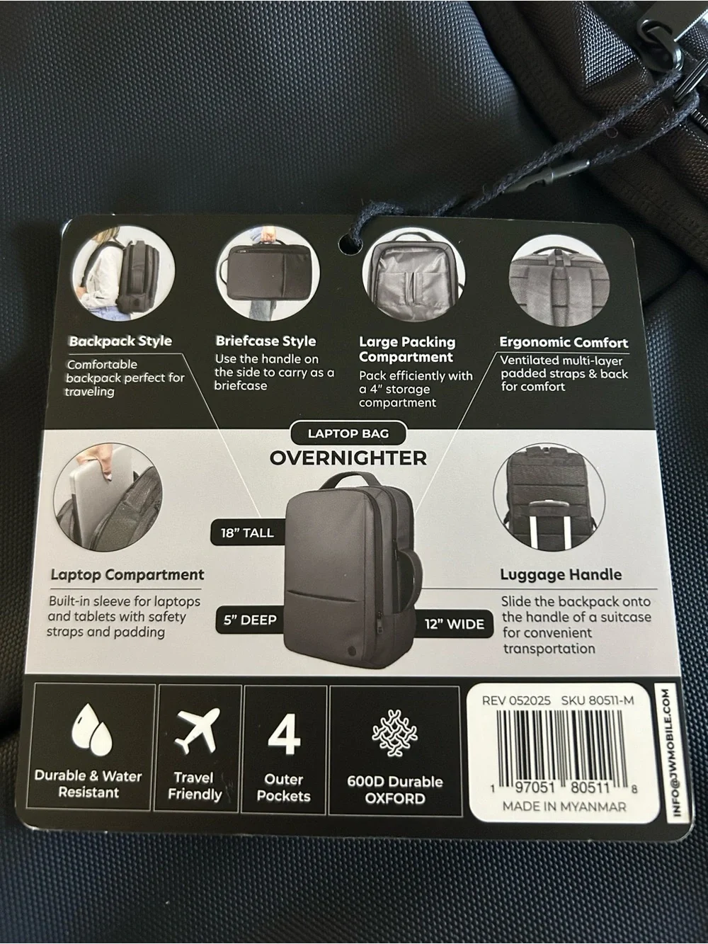 NWT Primo Overnighter Men’s Laptop Bag, 30L Capacity